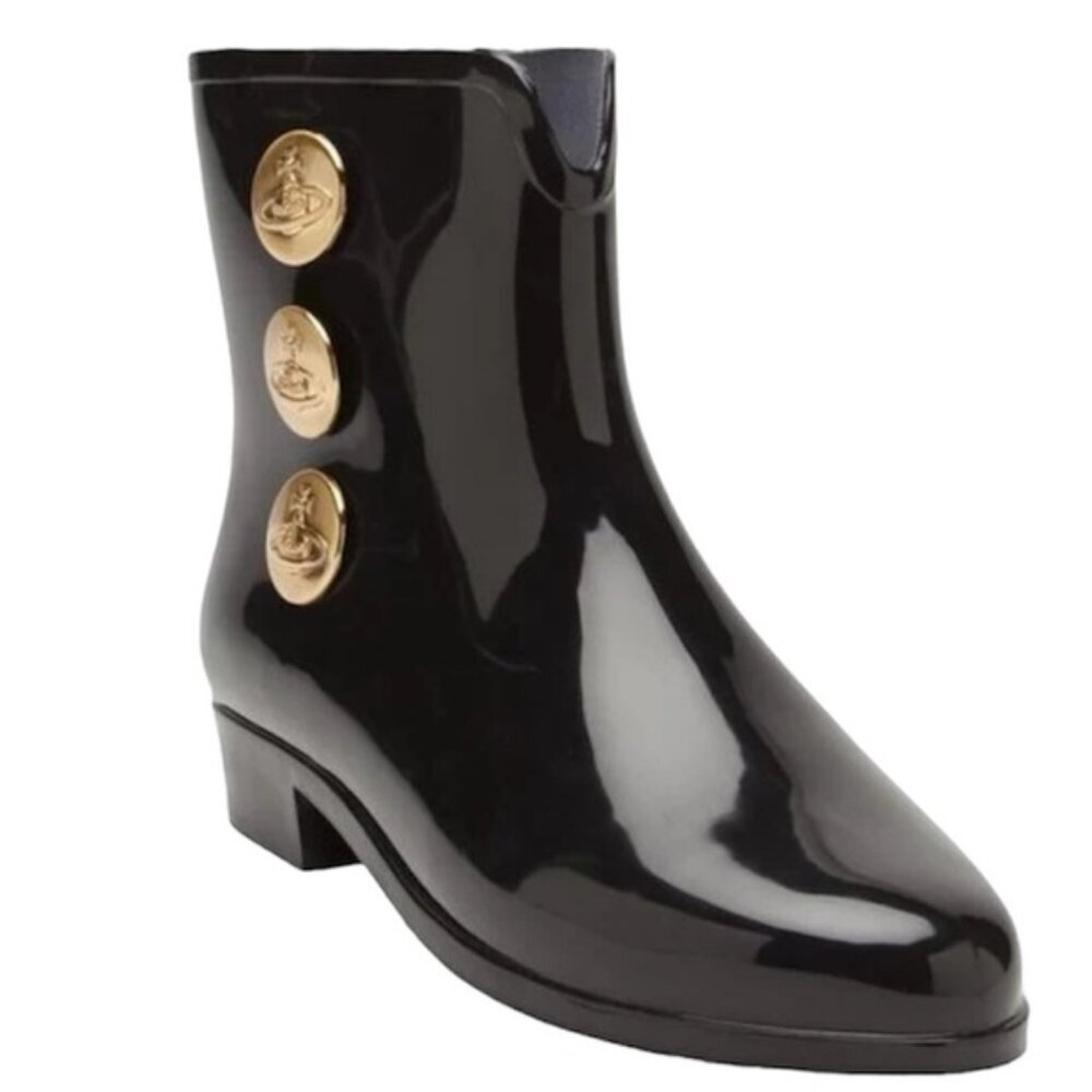 Vivienne Westwood Melissa Anglomania Booties Rain Ankle Boots Logo 9 Button Shoe